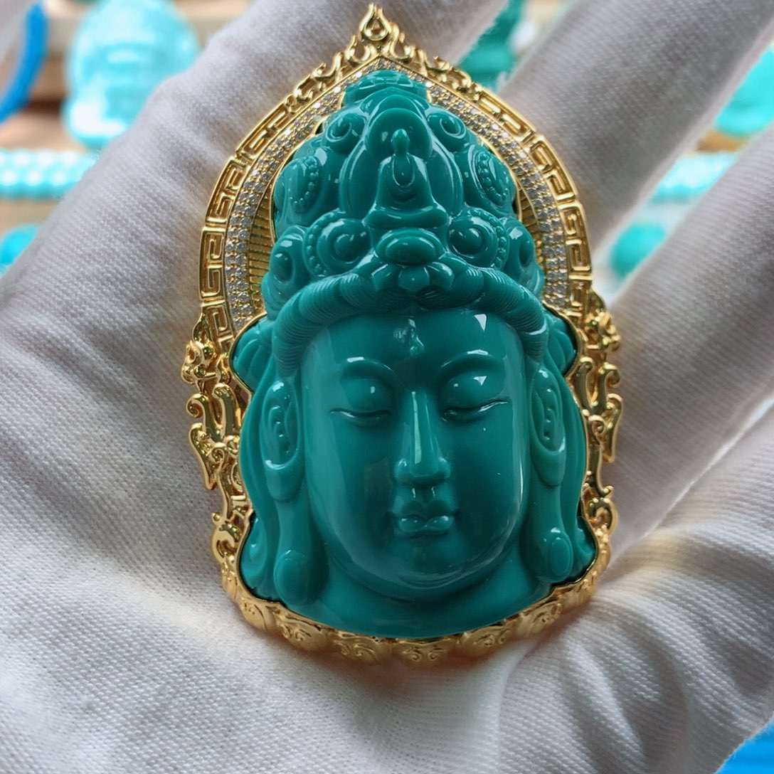 天***石绿松石18K金镶嵌发饰