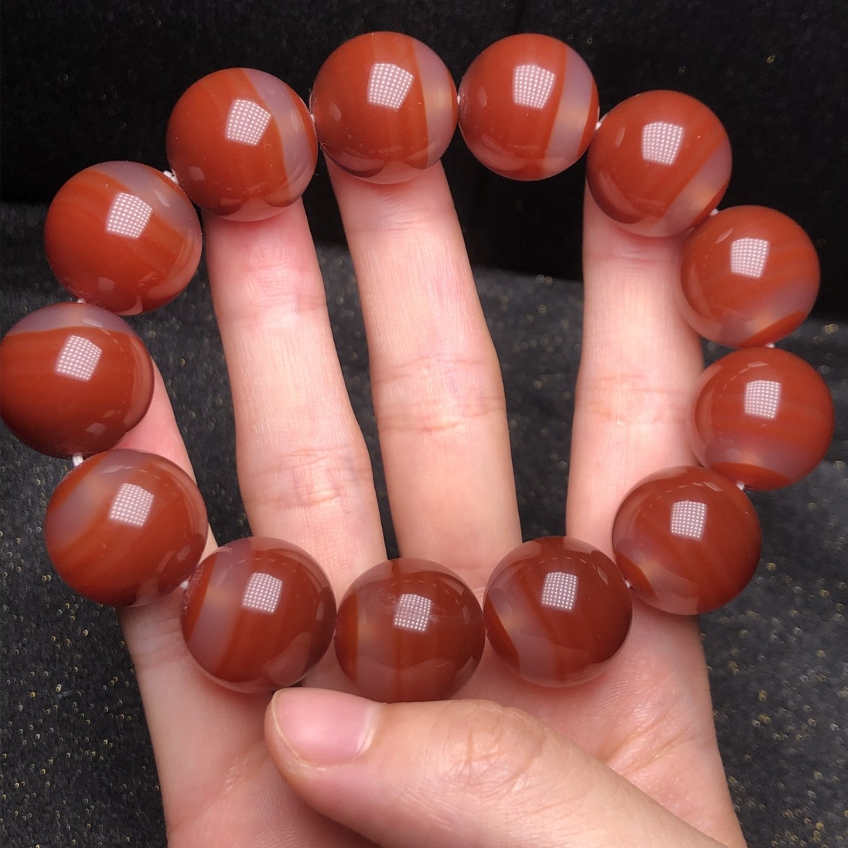 天然玛瑙玉髓玉石柿子红色冰种底大圆珠手串男女款饰品生日礼物 