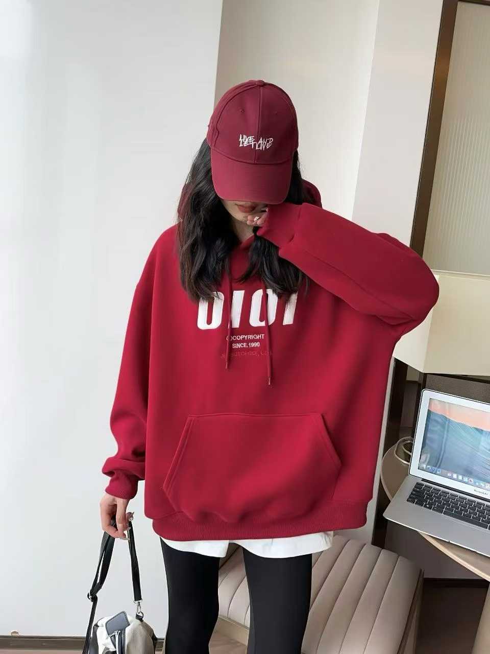 【蝴蝶孤品】春秋长袖套头款连帽卫衣长款百搭秋季69上衣