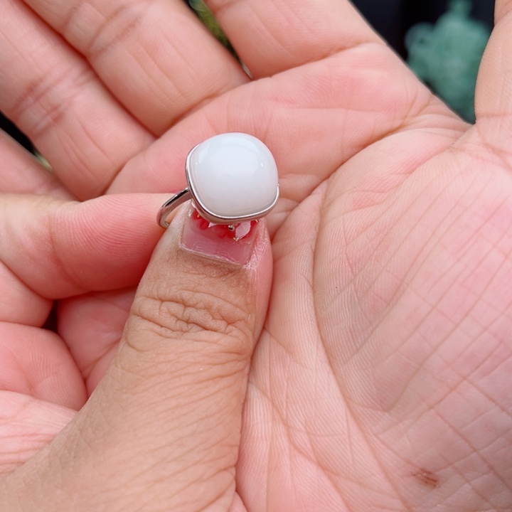 透闪石-蛇纹石玉银S925镶嵌戒指