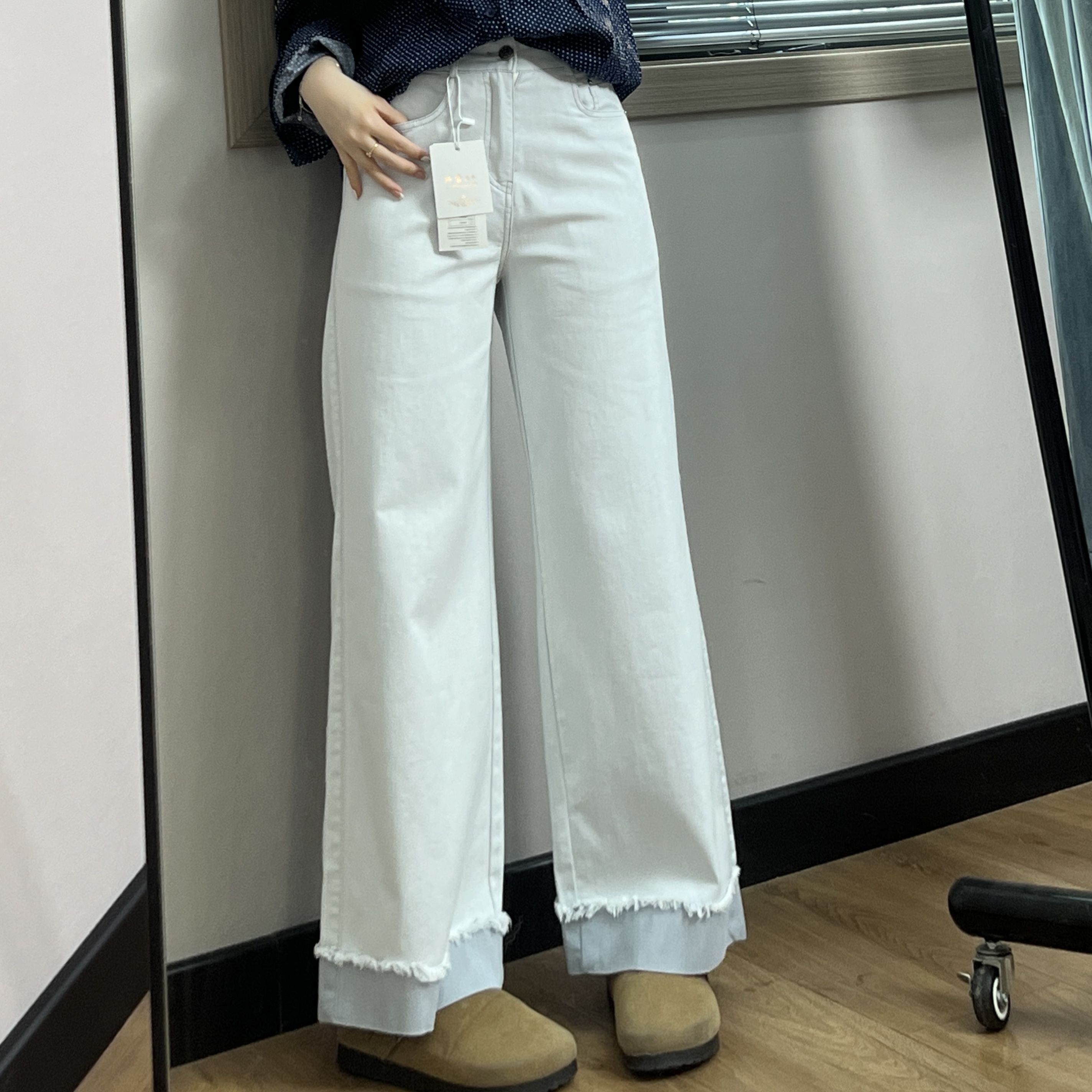 高品质孤品春秋阔腿牛仔裤