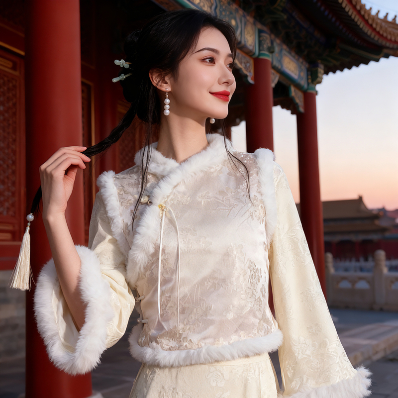 V-3376 罗浮梅 马甲女款2025新款爆款外穿毛毛新中式国风冬网红款