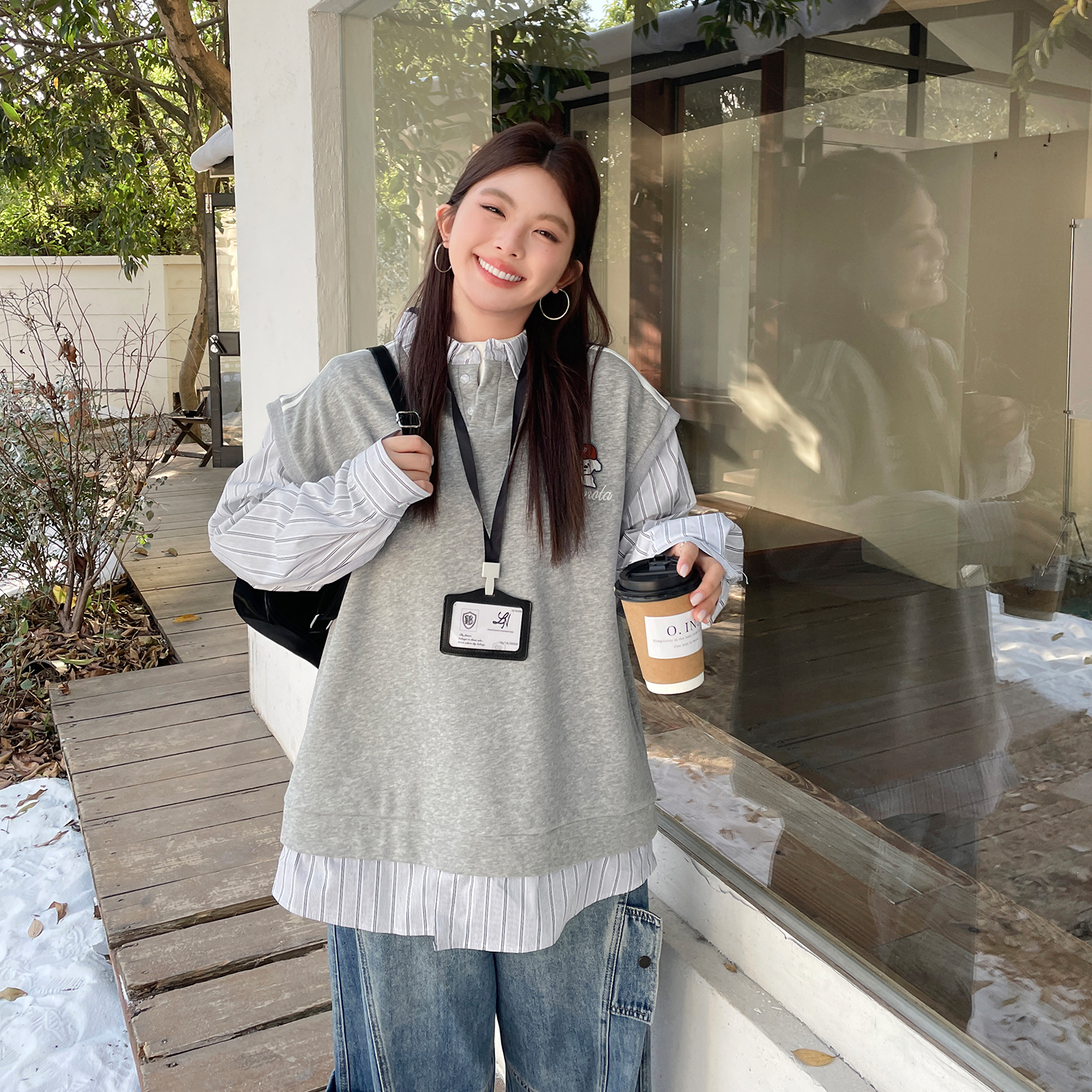 大码胖mm女装加绒加厚款翻领卫衣2025秋冬新款设计感假两件上衣