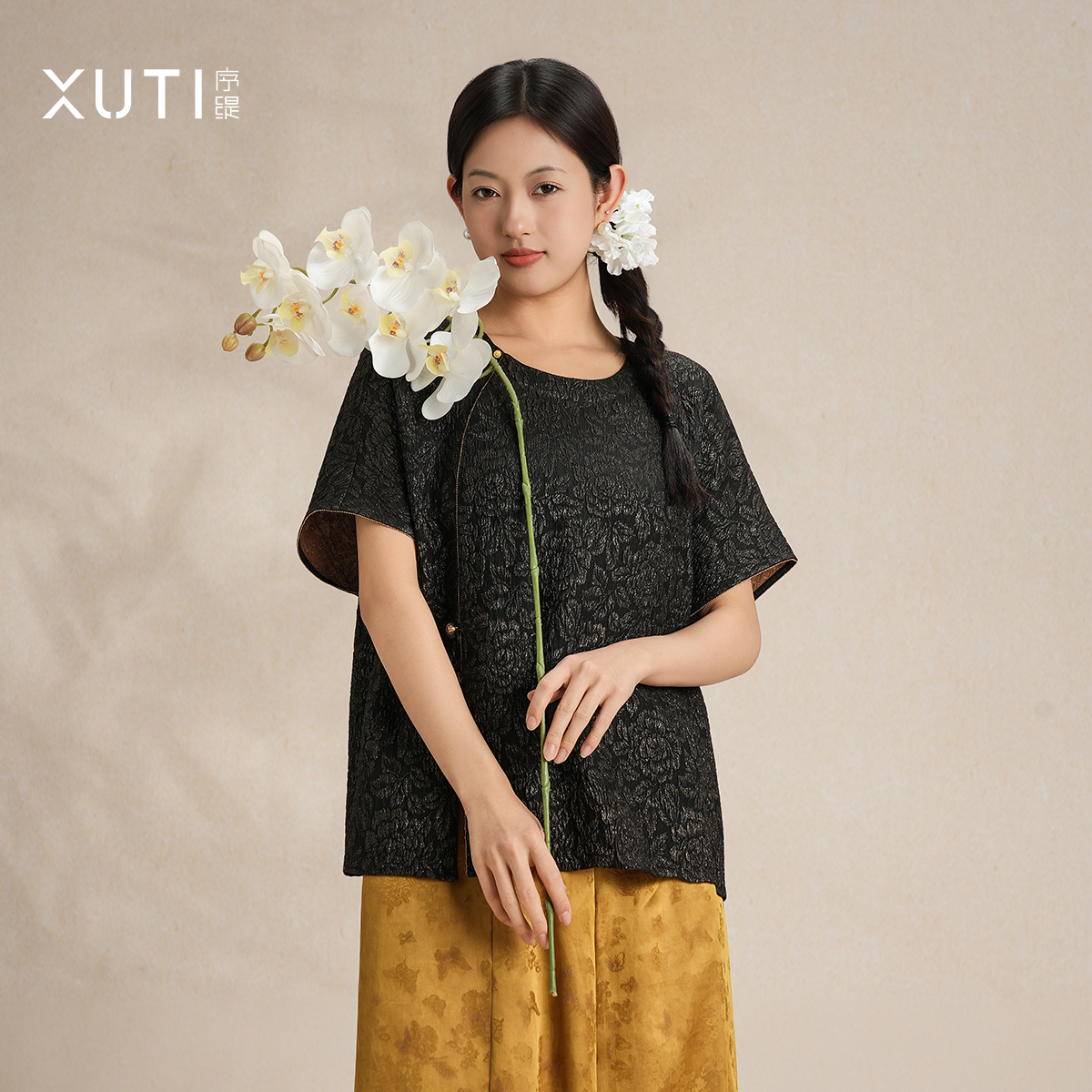 序缇『沉昙』夏季新款国风新中式桑蚕丝上衣女宽松显瘦H86-16098