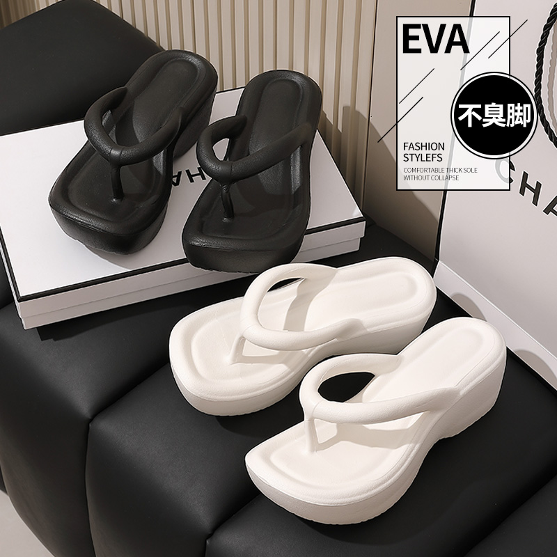 足康乐坡跟厚底人字拖女2025新款夏季时尚外穿夹趾海边沙滩凉拖鞋