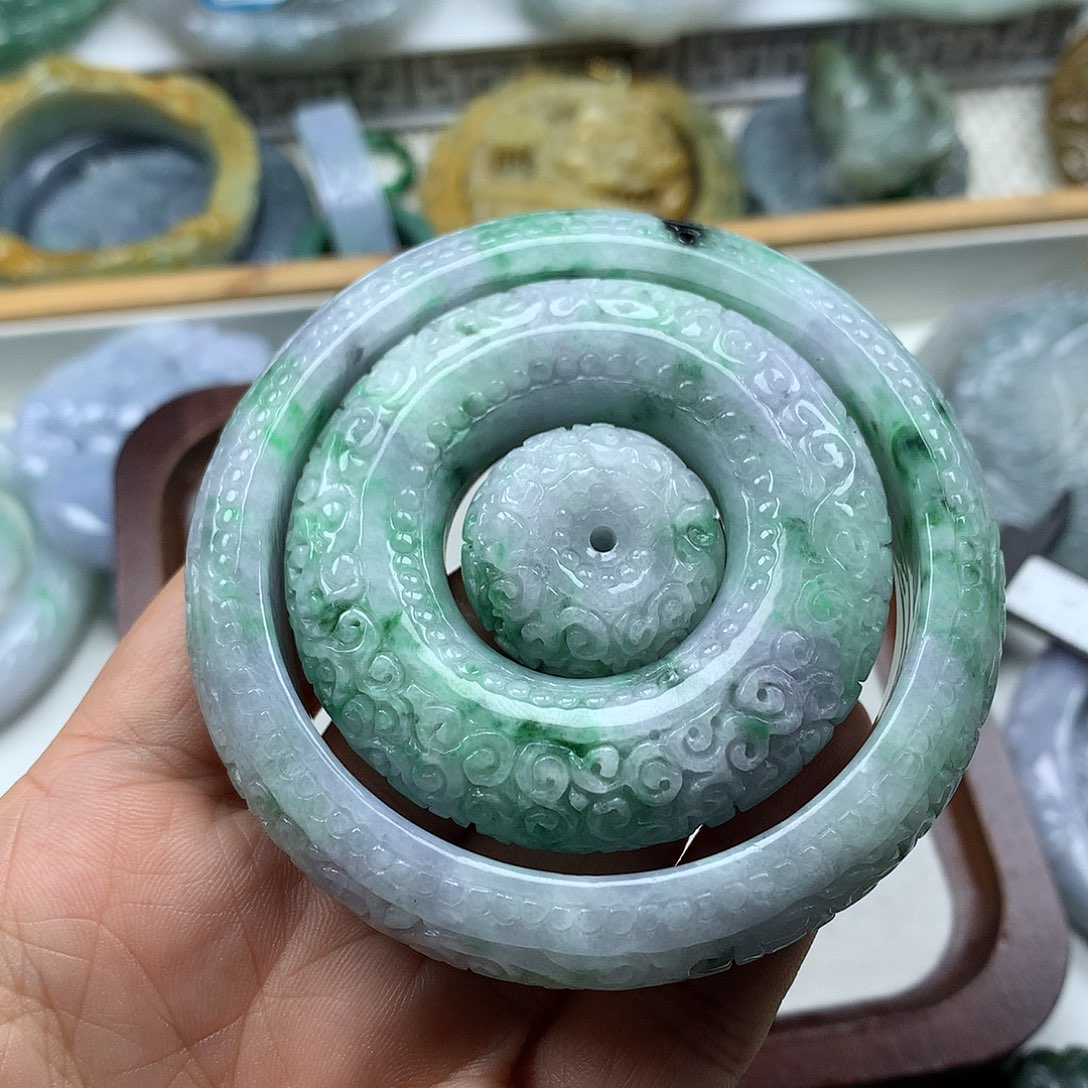 翡翠未镶嵌手镯复古风格58.9