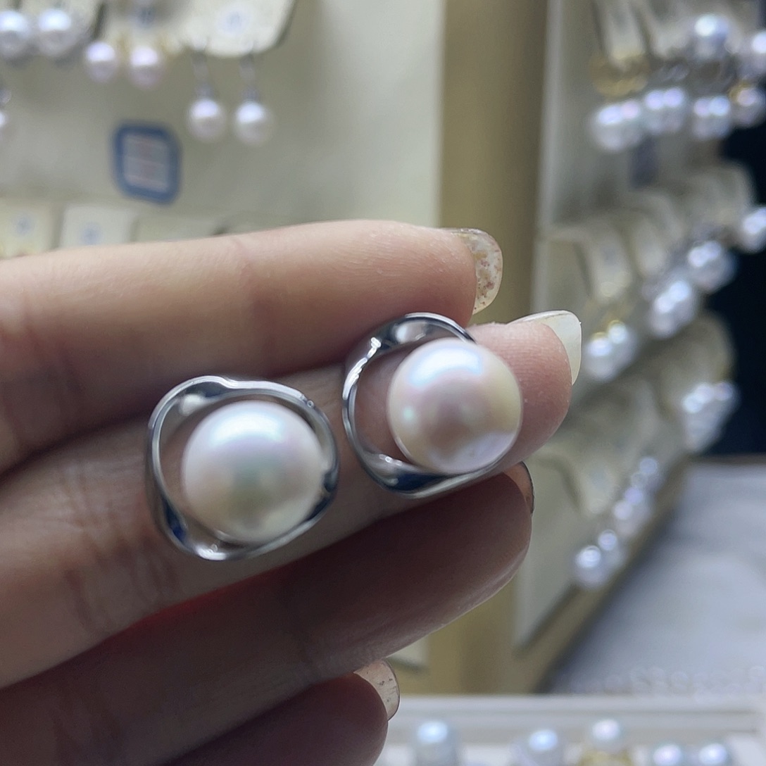 淡水珍珠耳饰银S925镶嵌
