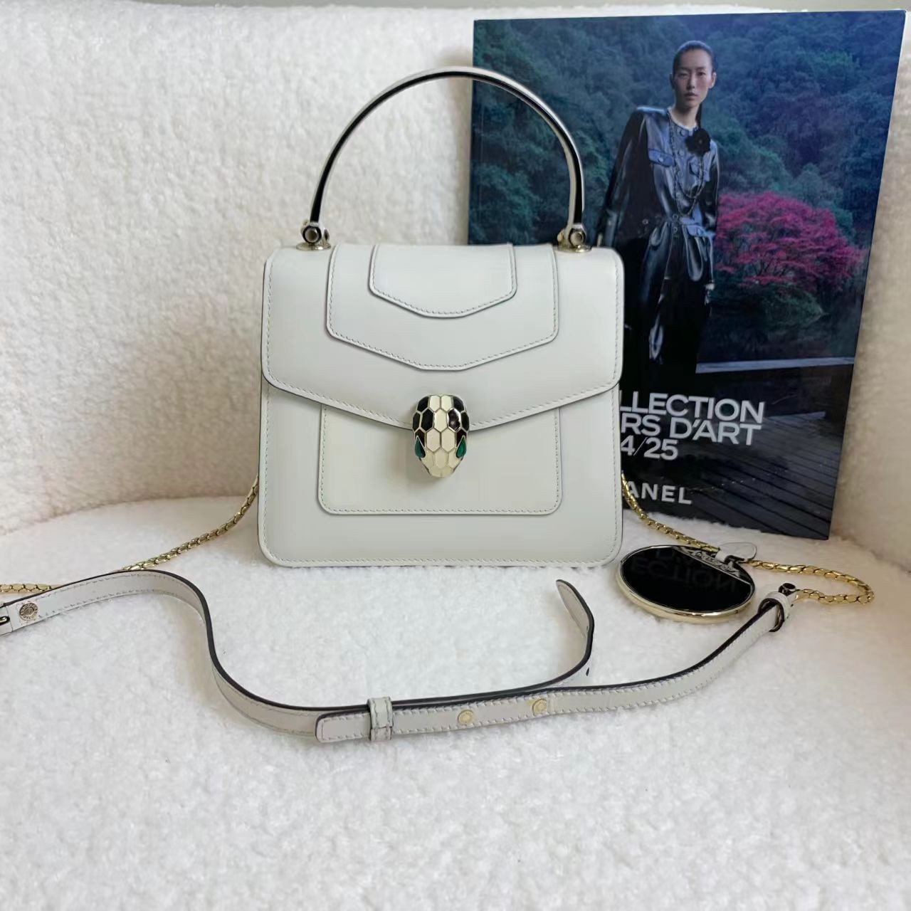 99新 BVLGARI/宝格丽 壹臻/白色风琴蛇头包 11565991