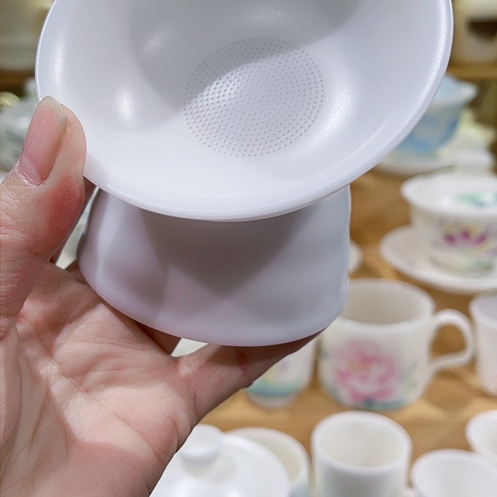 冰种素烧两件套茶漏微瑕