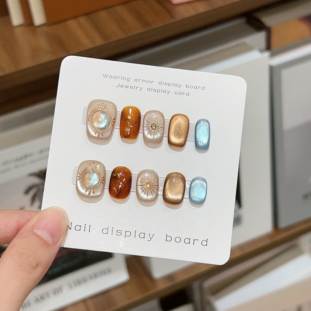 “暖阳” 手工立体穿戴甲精致10片装猫眼秋冬美甲ins 简约百搭款