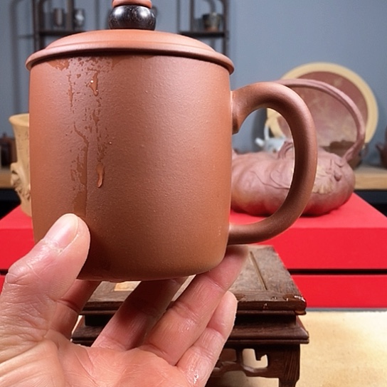 紫砂茶杯时来运转盖杯