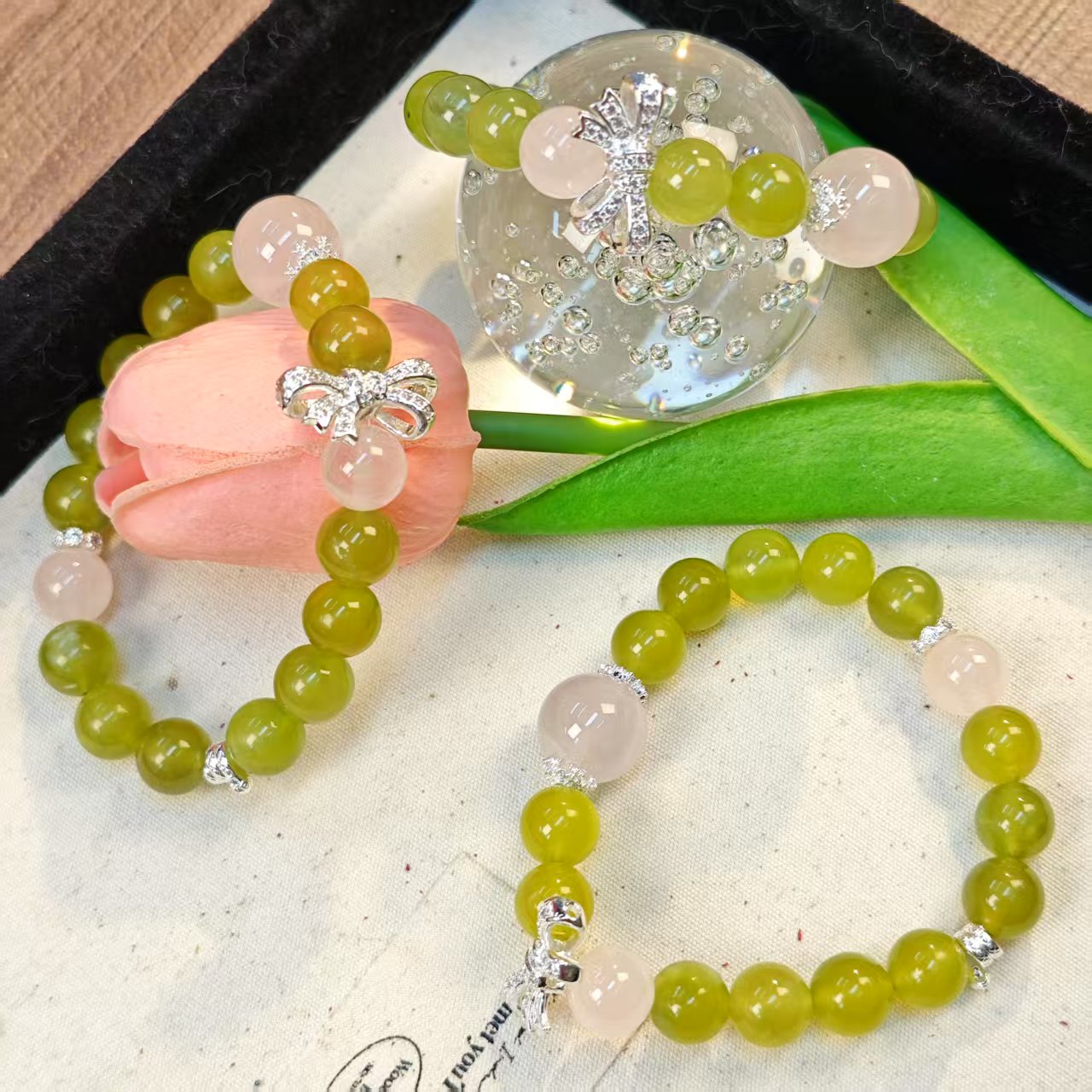 《小奶提》岫玉粉水路路通手链10-14M(多样发其一) DR31