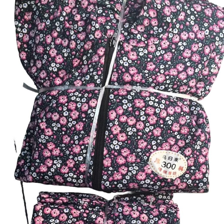 手工碎花女士棉袄 棉裤皮套装