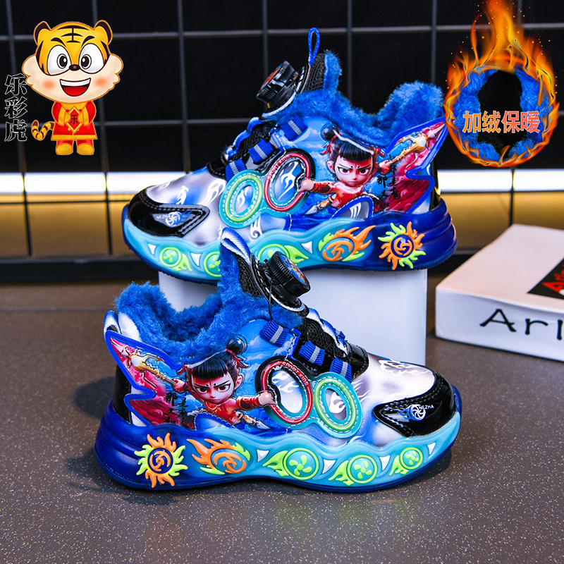 儿童运动鞋2025秋冬新款防水皮面鞋加绒保暖中小童轻便男孩跑步鞋