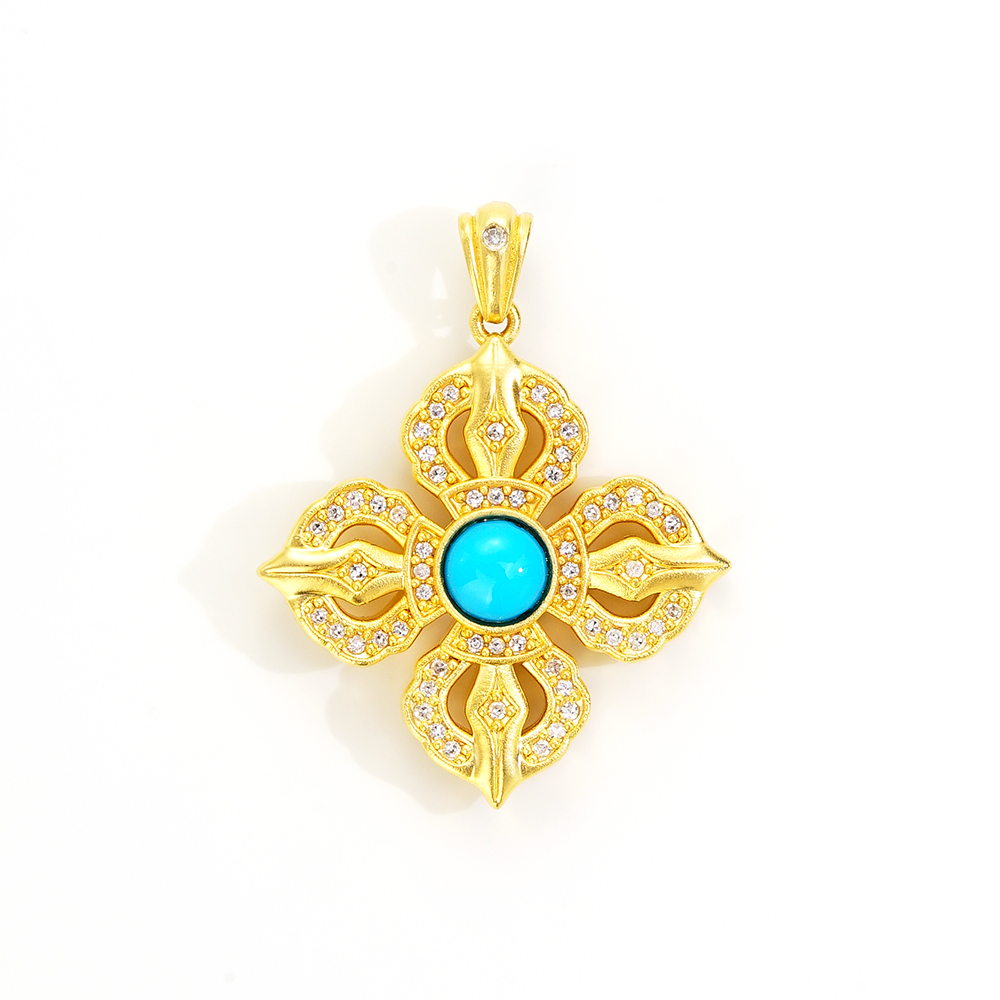 [知岚]18K金钻石绿松石大孔吊坠（美松）46878