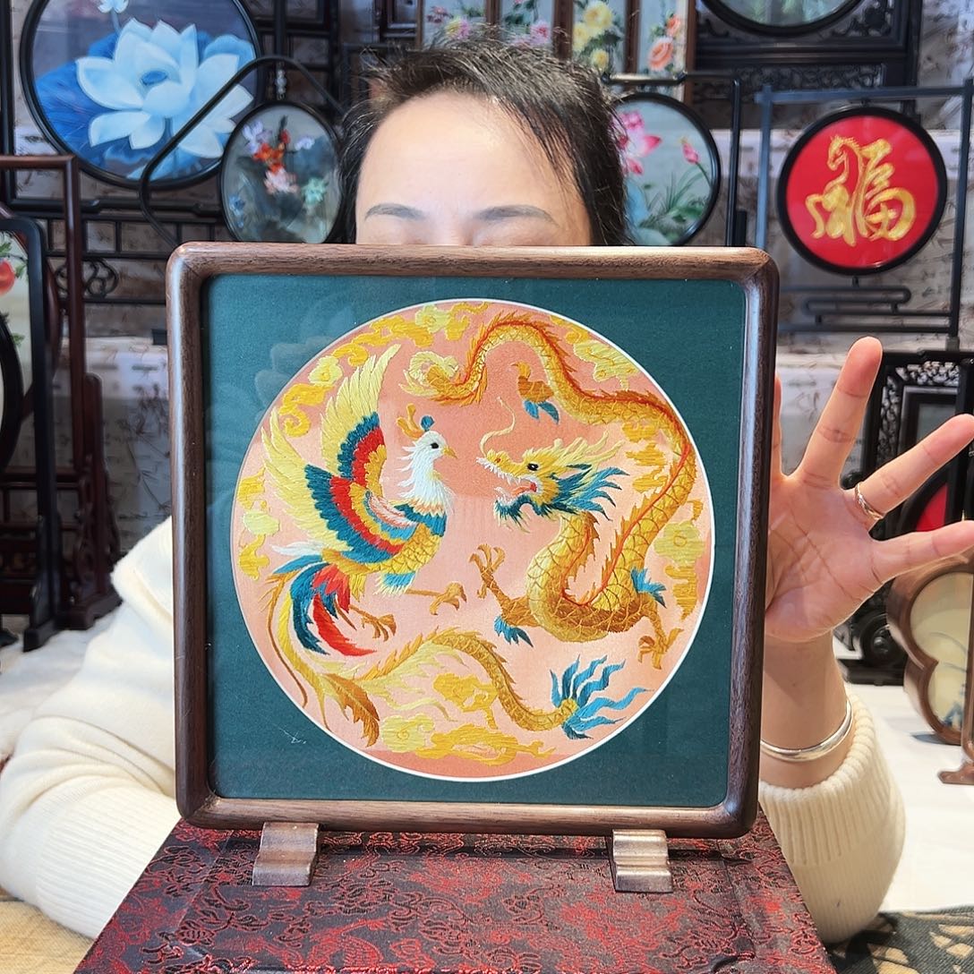 织绣苏绣摆台胡桃木手工双面