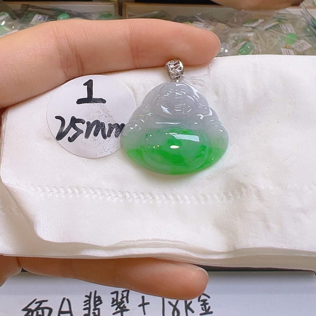 翡翠18K金镶嵌吊坠(不含链)翡翠