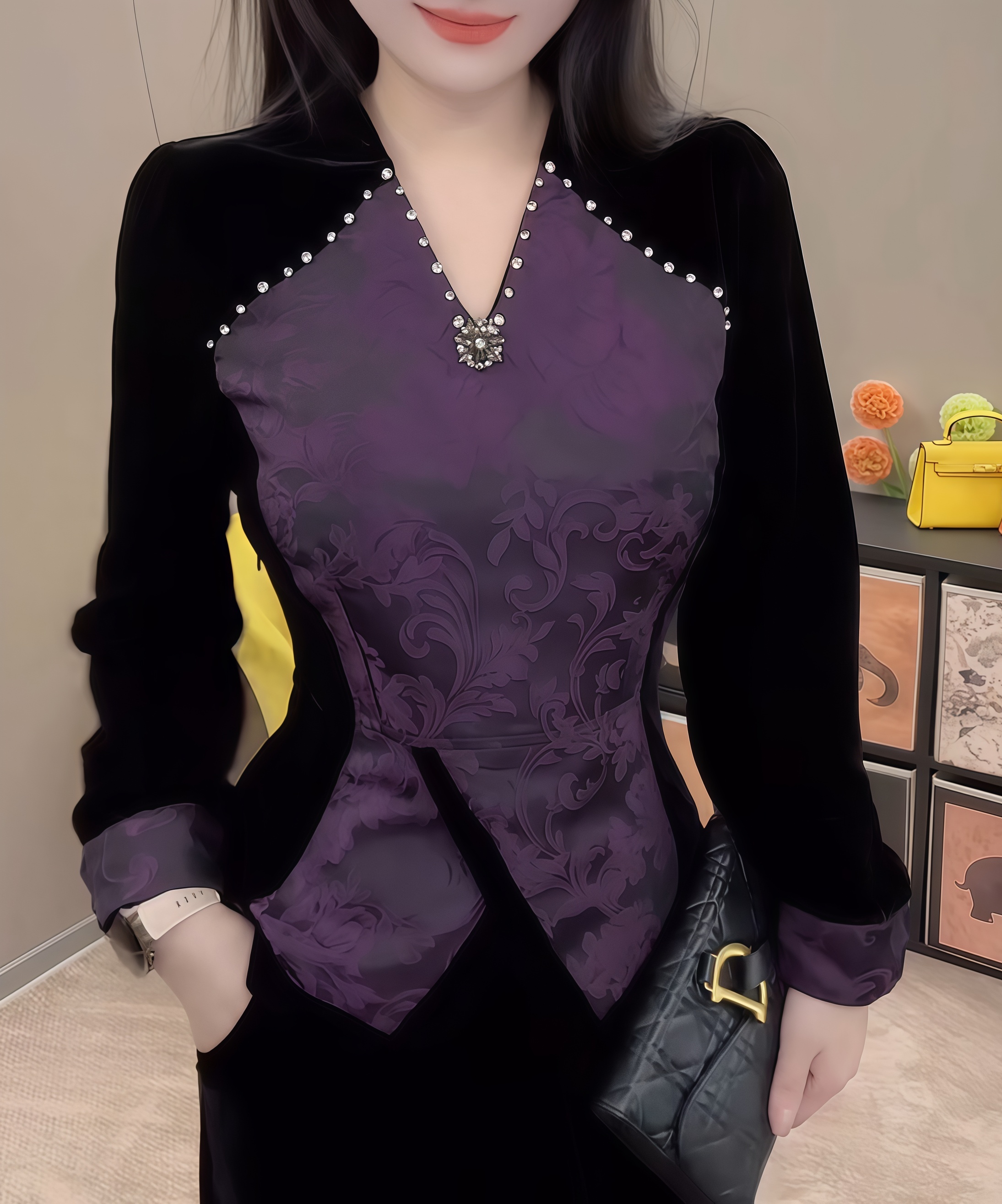 2025冬季厚款老钱风秋季时尚纽扣衬衫金丝网红中长款长袖上衣