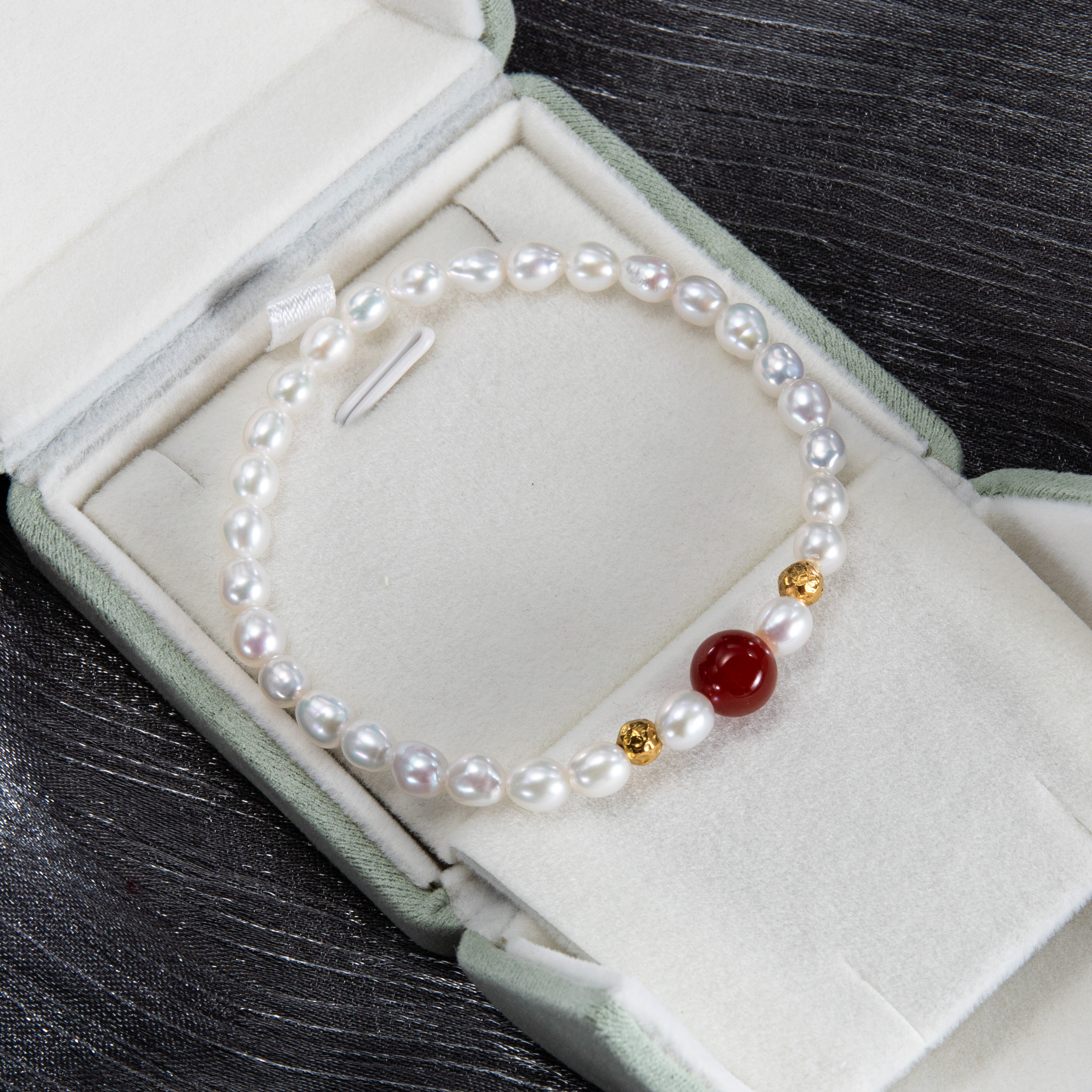 艺璨|淡水无核极光亮珍珠手链百搭显白红玛瑙珍珠手链25012