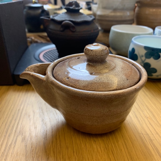 萩烧宝瓶，粗陶，盖碗