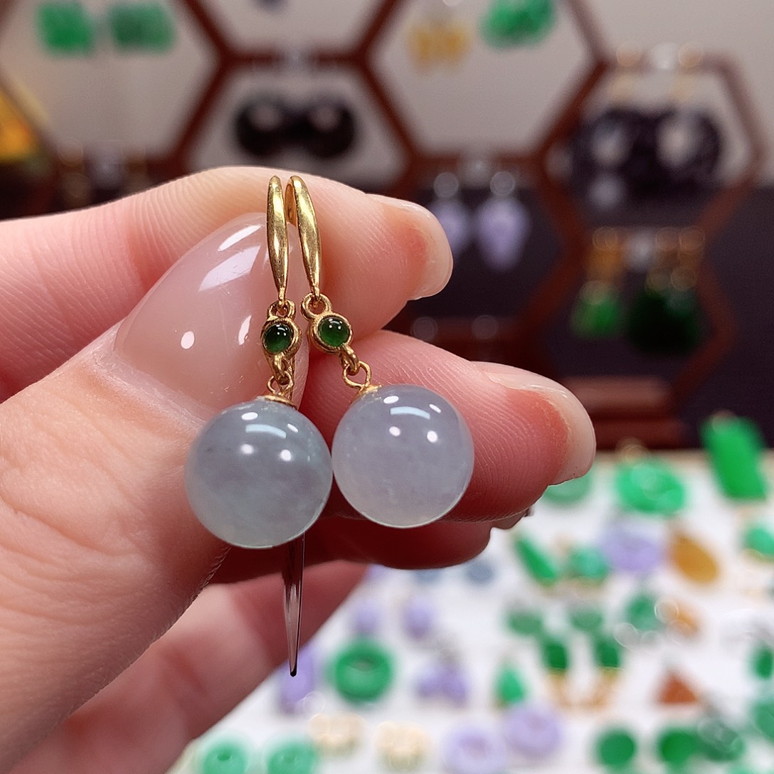 翡翠耳饰18K金镶嵌天然翡翠