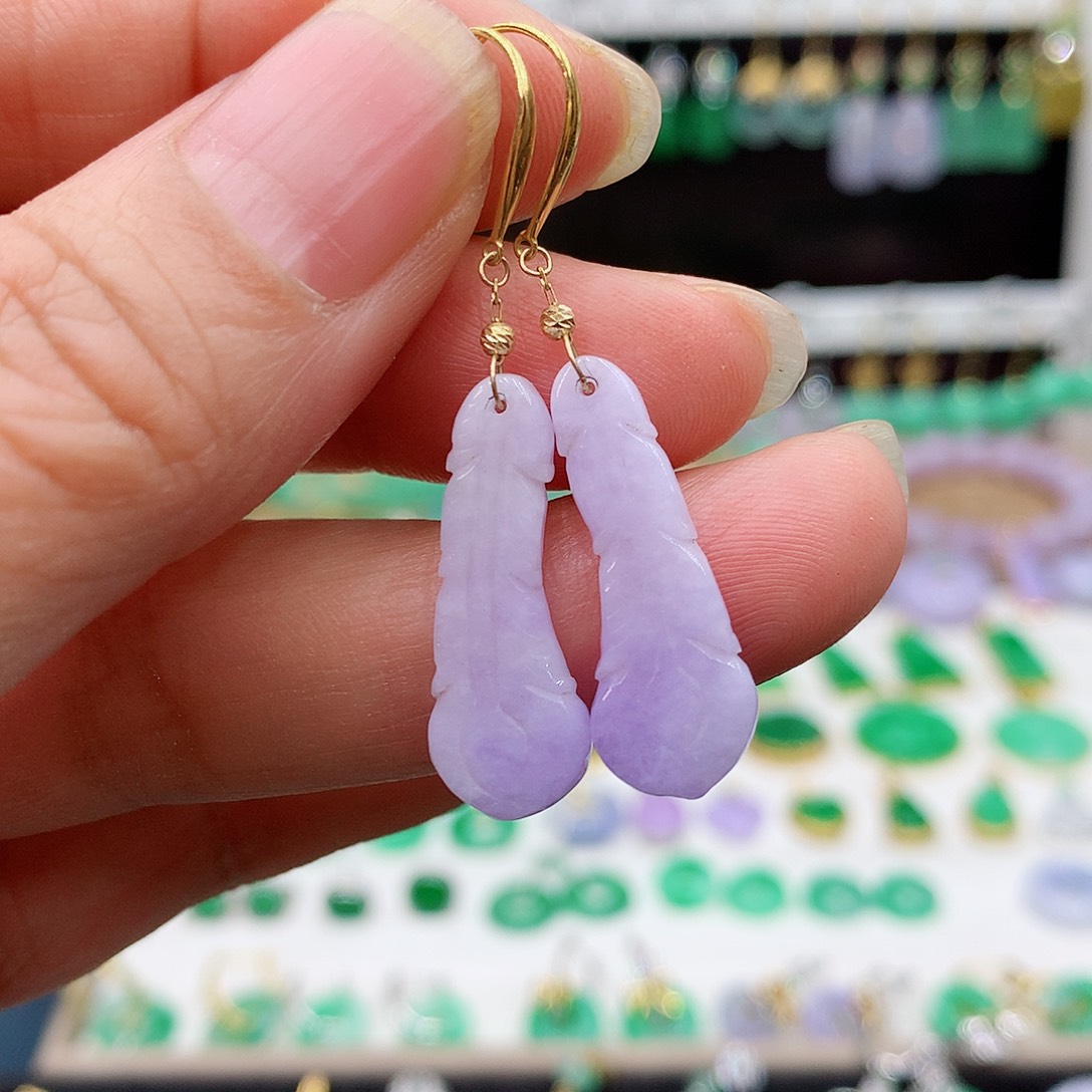 翡翠耳饰18K金镶嵌的