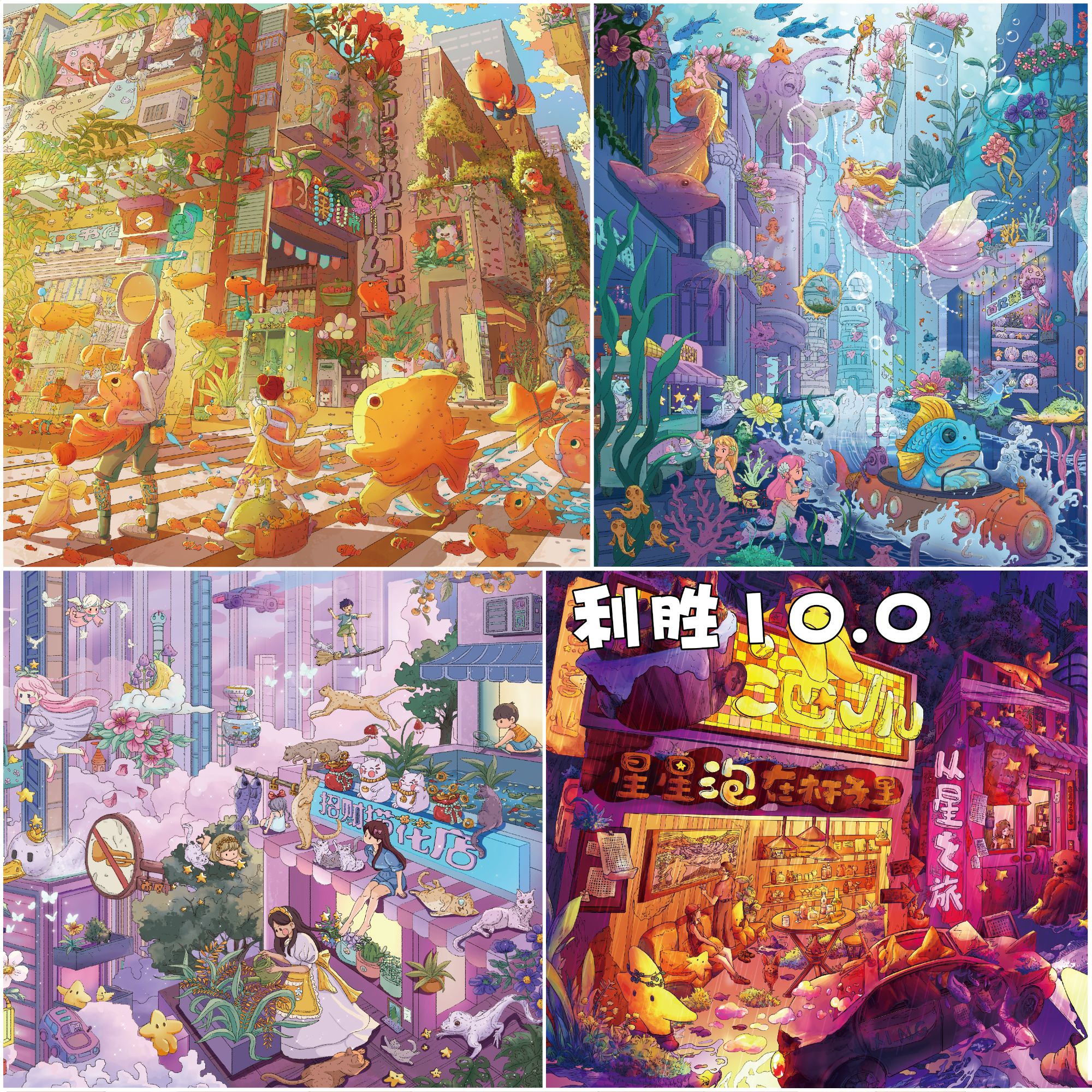 利胜10.0造景贴纸飞鱼城微缩场景贴纸合集3d立体小屋手工diy拼贴