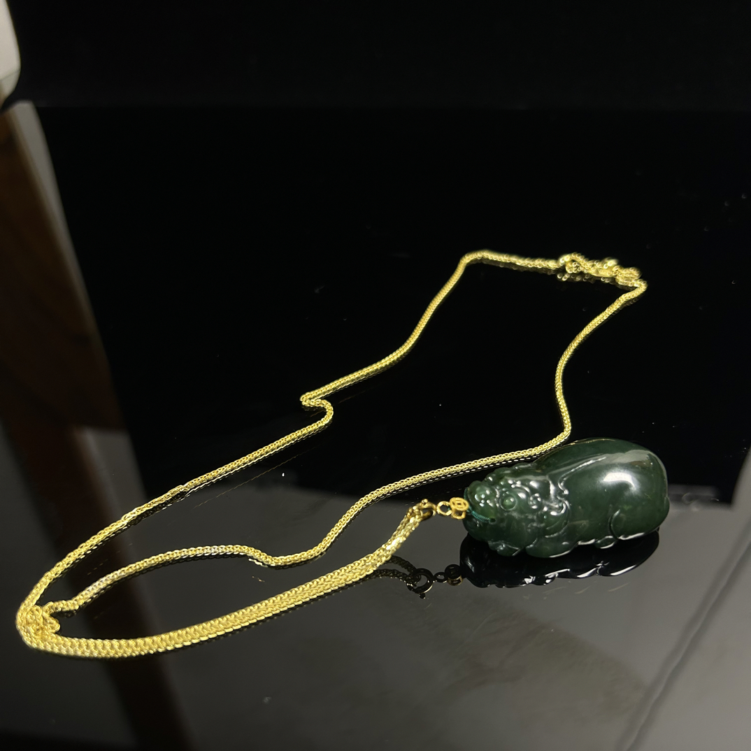 ［招纳貔貅］天然和田碧玉招纳貔貅镶嵌S925银多样性发其一[00226]