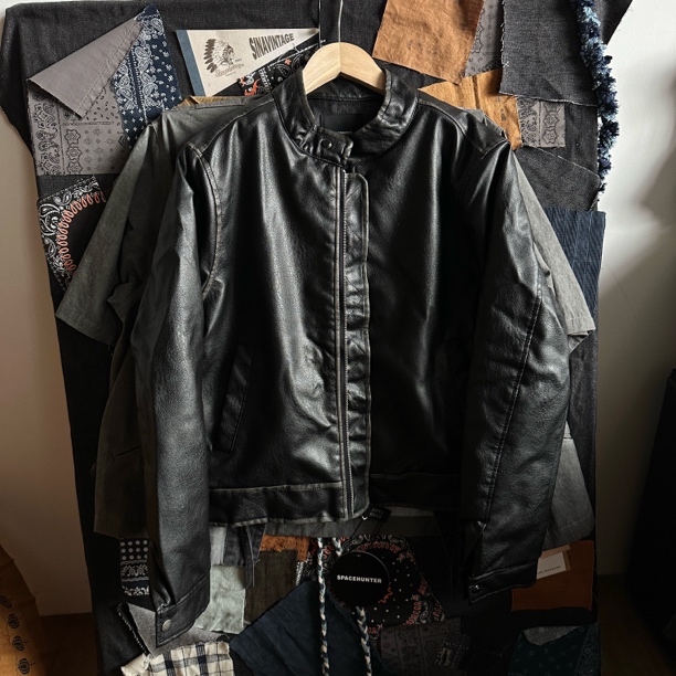 sina日系复古防风机车皮衣棉服立领做旧水洗宽松保暖104