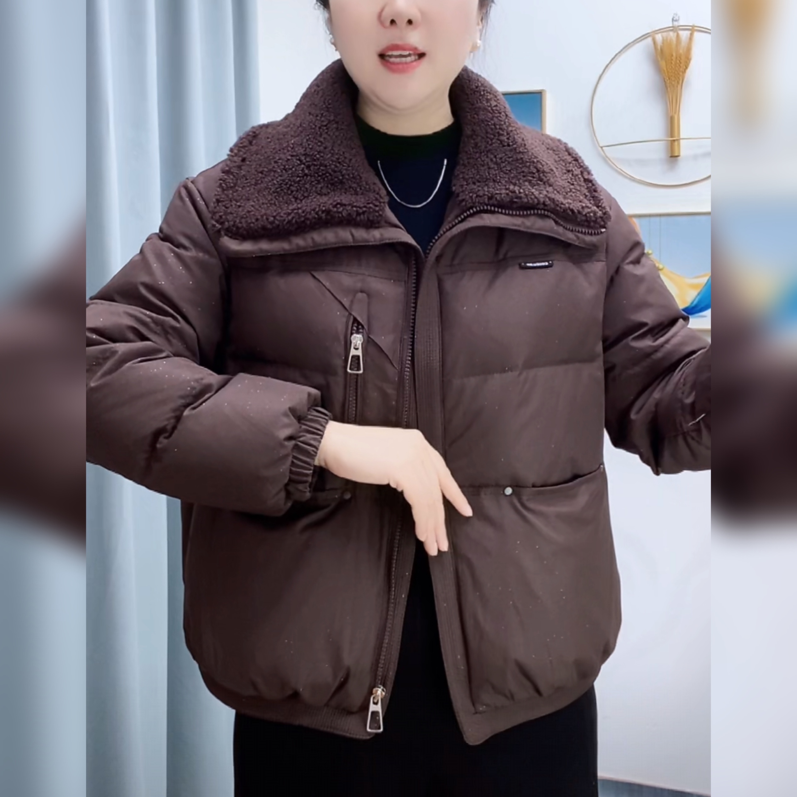 翻领保暖女羽绒服潮流短款休闲外套58