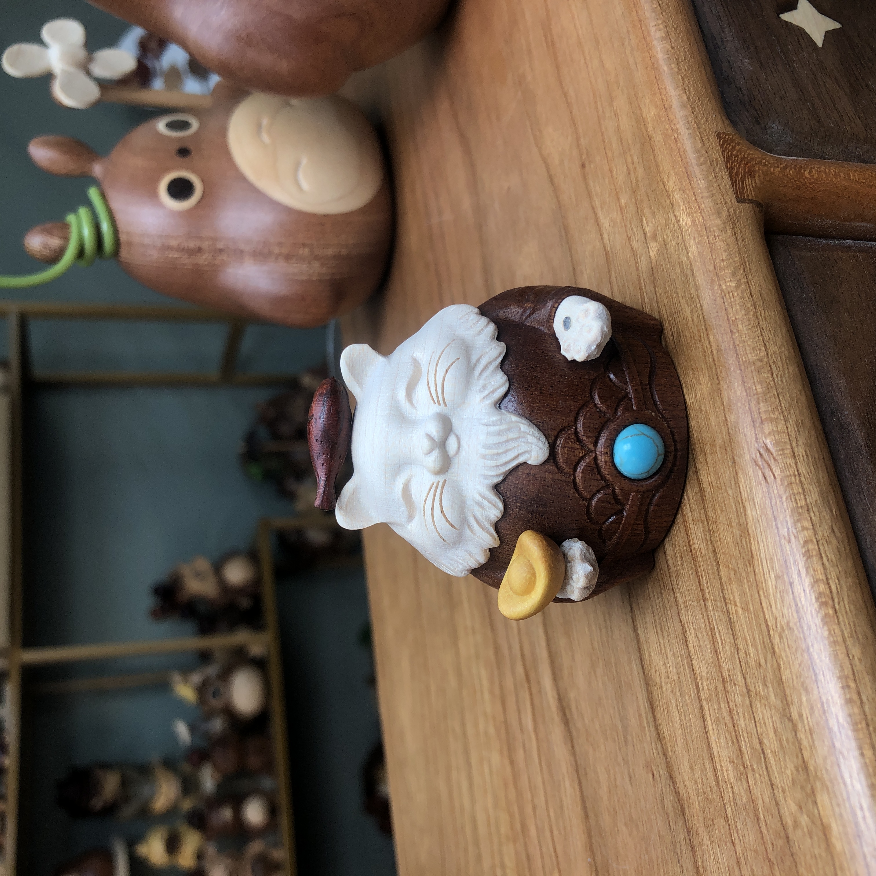 招财猫实木可爱鱼干元宝摆件