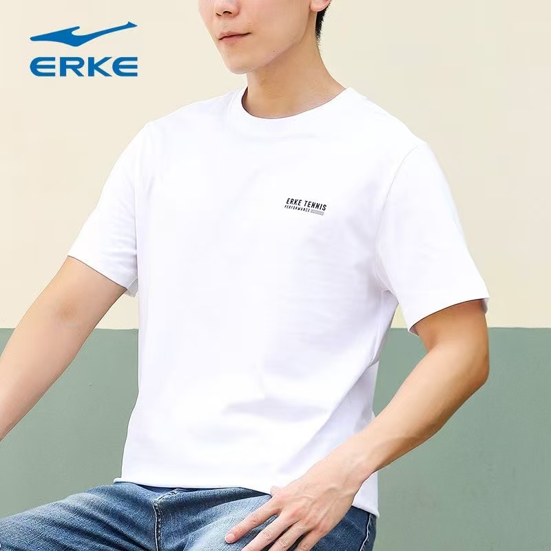 鸿星尔克T恤男款2025透气夏季纯棉半袖男士跑步运动服圆领上衣男