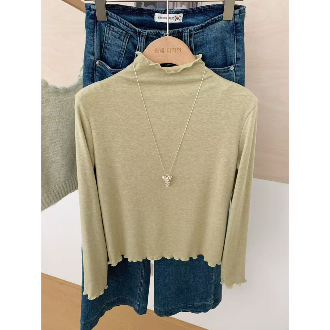 东大门韩版花边百搭休闲显瘦显白简约设计感长袖T恤4478