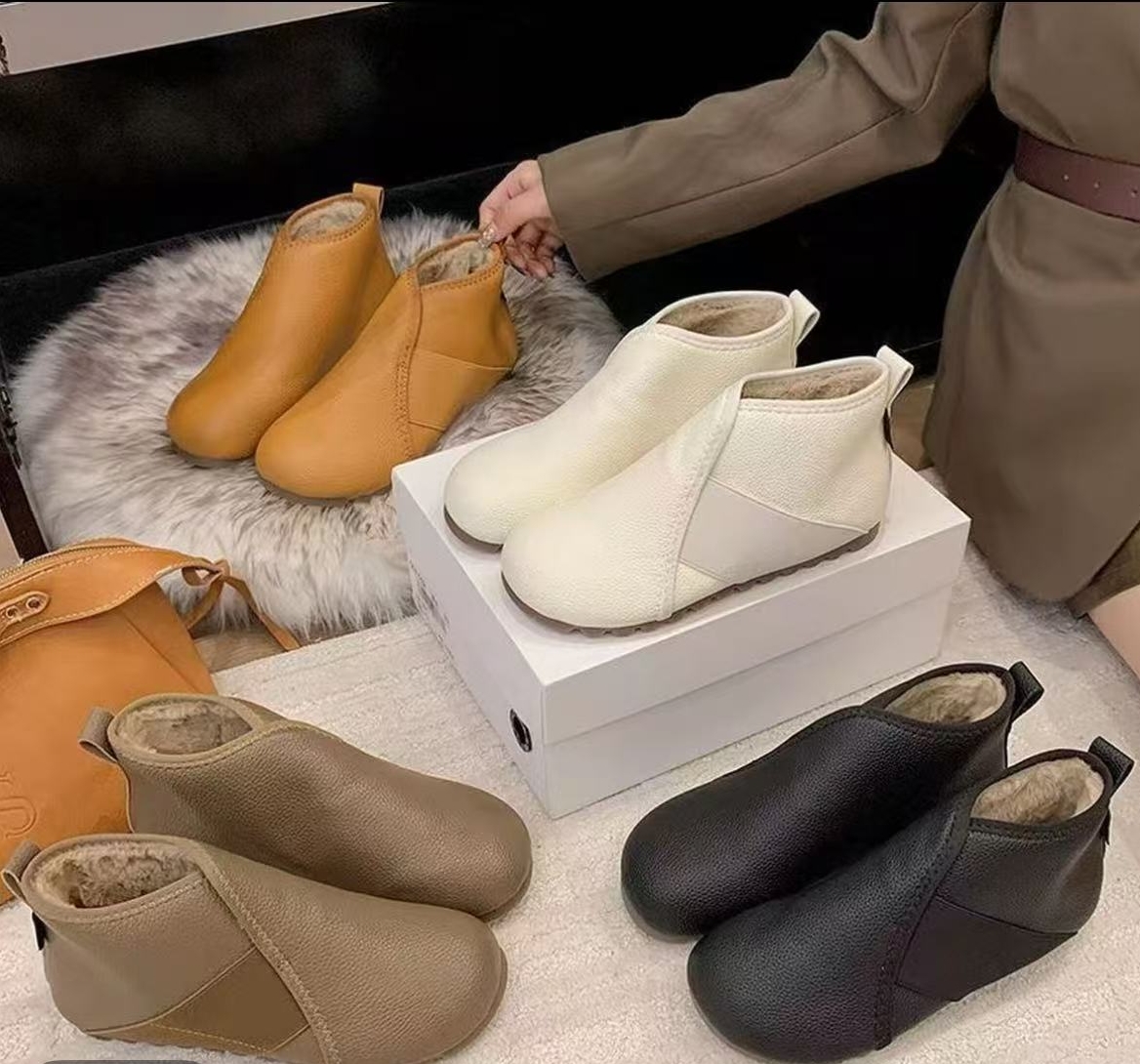 [有运费险]2025女鞋冬季新款加绒脚蹬保暖软底短靴平底百搭棉鞋w