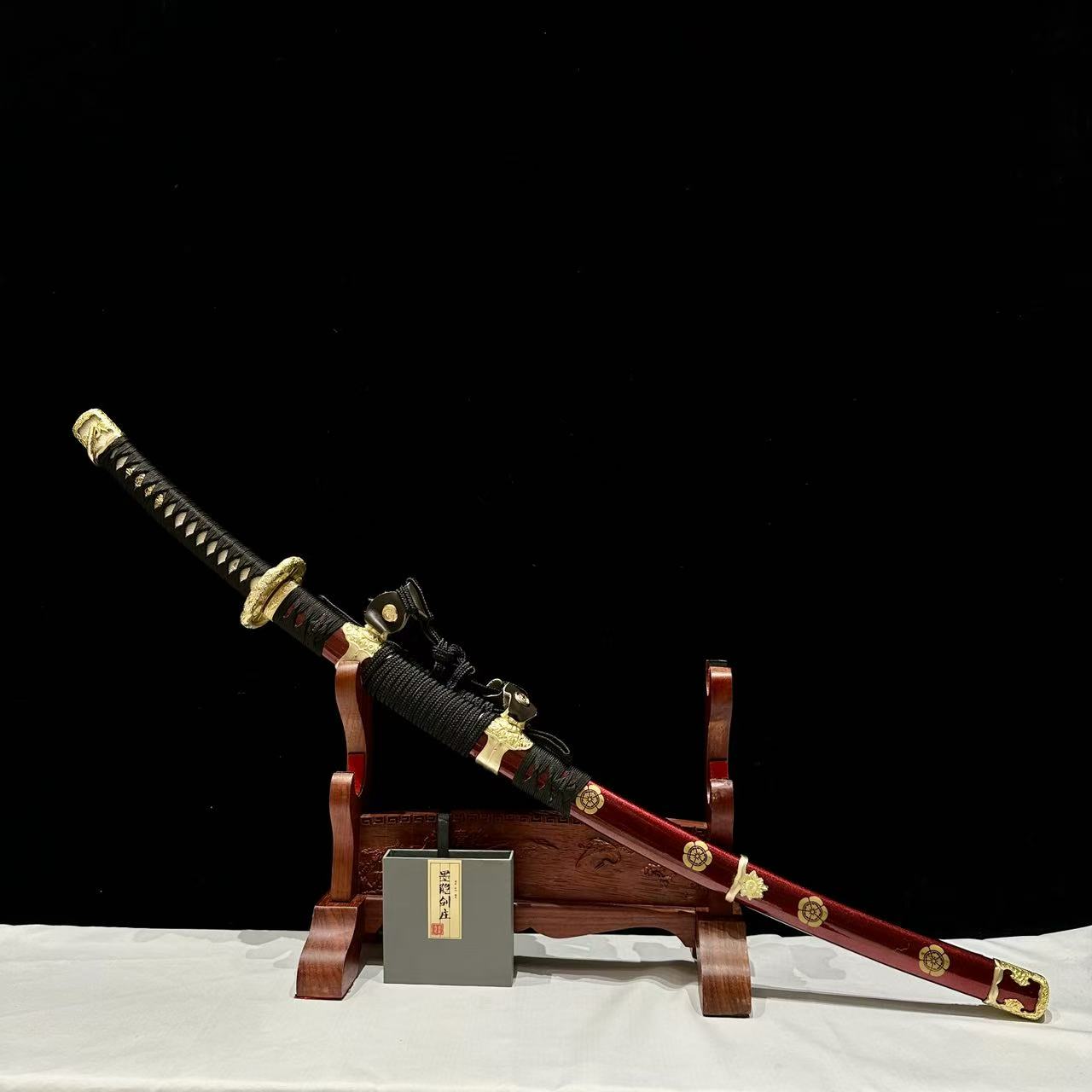 【璟天】I强反太刀 自炼钢覆土烧刃 黄铜 漆鞘 收藏 未开刃