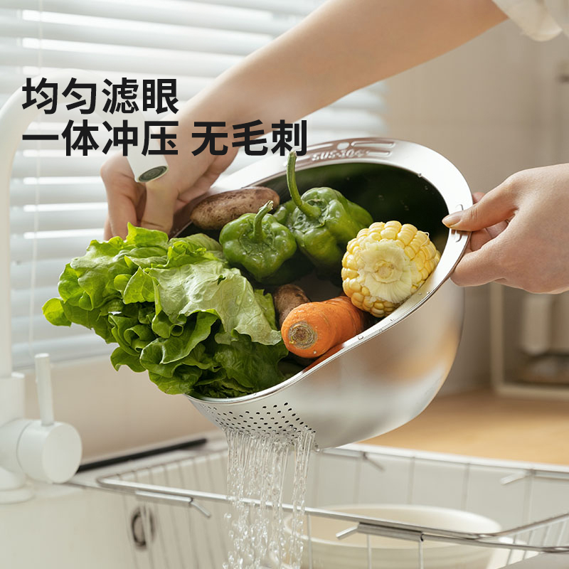摩登主妇不锈钢沥水篮洗菜盆食品滤水淘米篮厨房用品淘米神器