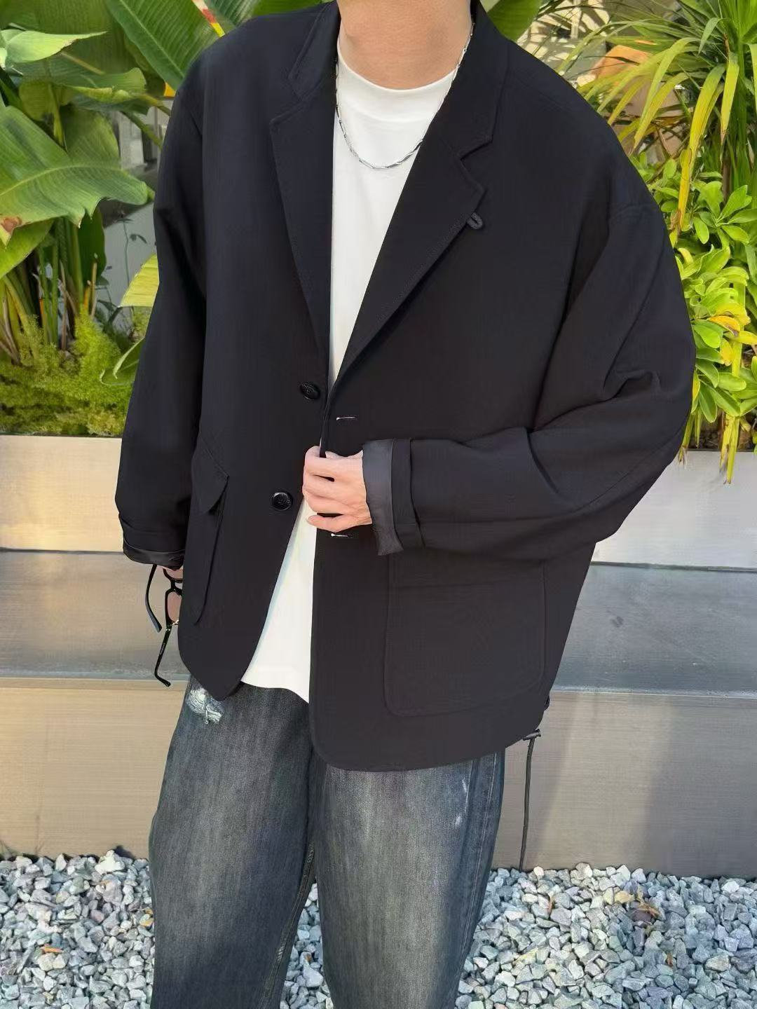 秋季新款阔版潮流男士西服外套极简风西装耐磨百搭纽扣宽松型