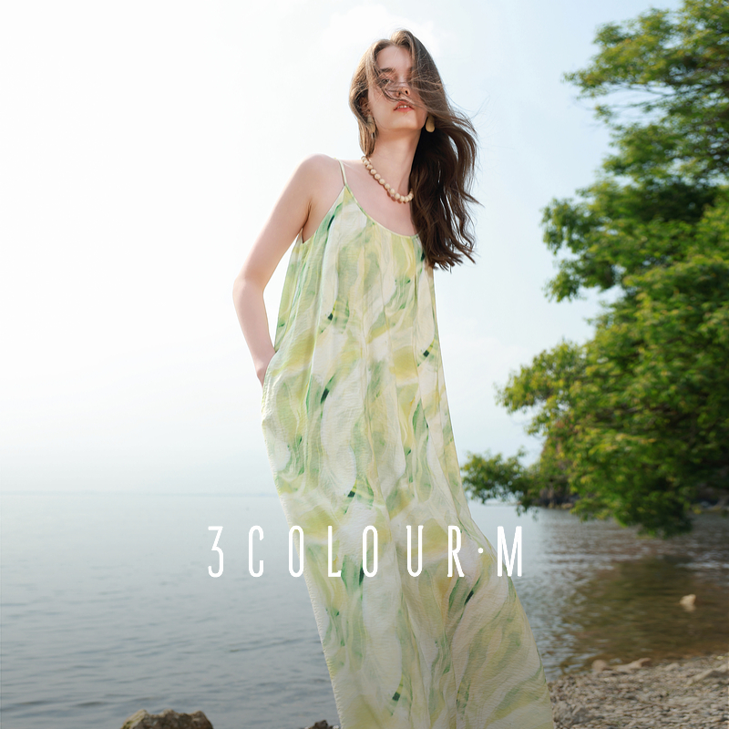 大瑶专属0797三彩新款假日吊带裙U领连衣裙宽松D402HM108L40dbx