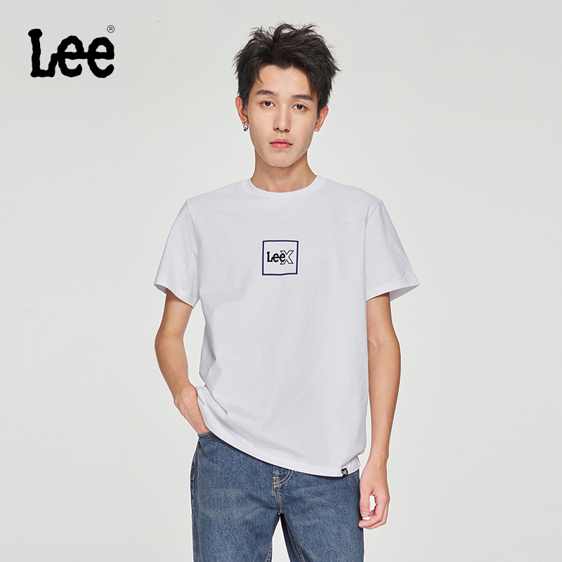 Lee夏日标准版圆领方型印花Logo男短袖T恤