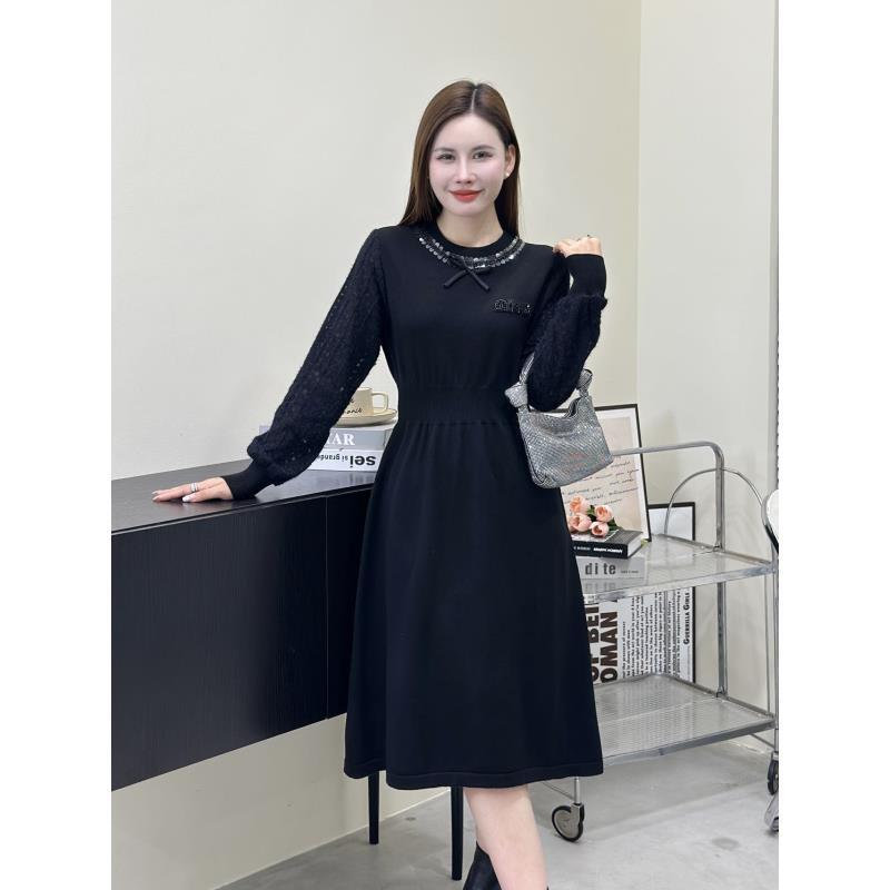 3037针织显瘦气质蕾丝时尚打底收腰秋冬打底单穿中长款毛衣连衣裙