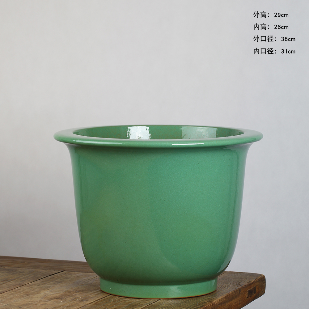 韩永钢高温釉水紫砂花盆段泥上的绿釉室内桌面绿植造景盆