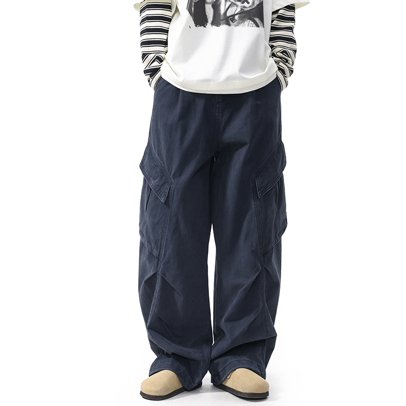 美式复古解构设计感工装裤男女宽松休闲褶皱直筒垂感裤子