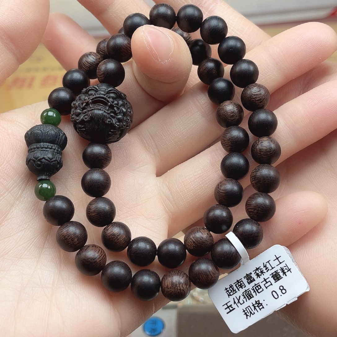 沉香手串越南富森红土玉化瘤疤古董料