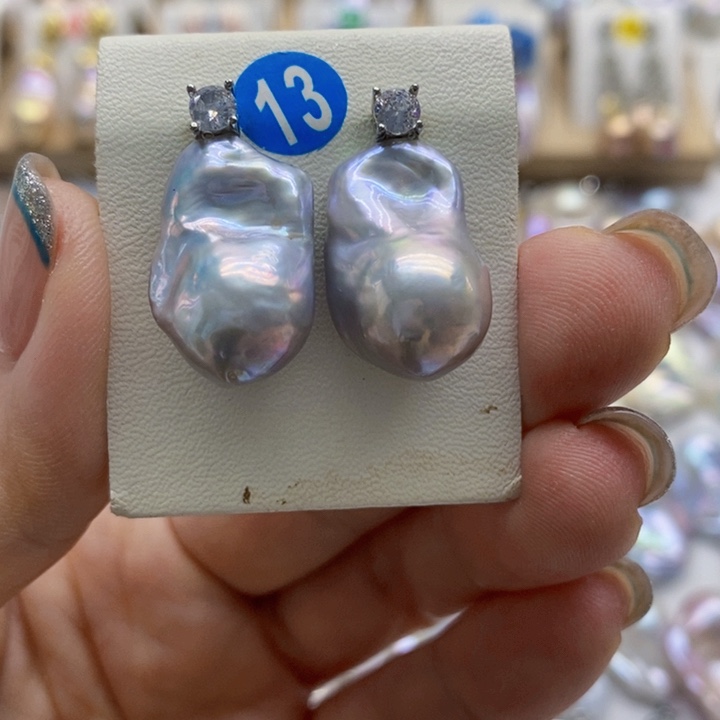 银S925镶嵌淡水珍珠耳饰