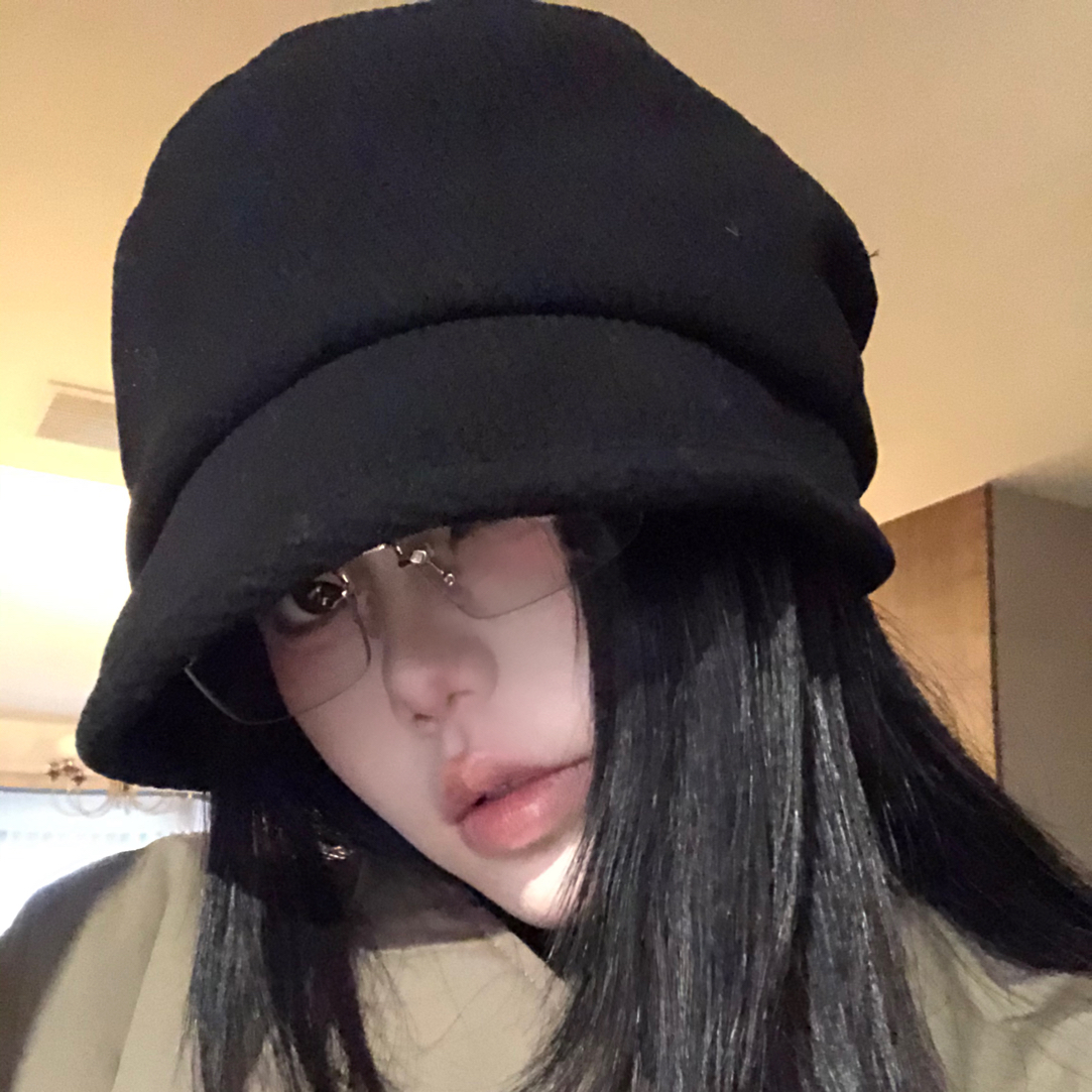 日系山本风黑色褶皱贝雷帽女秋冬显脸小报童帽大头围百搭画家帽子