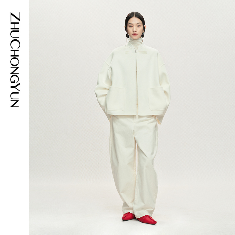 【澳洲羊毛】ZHUCHONGYUN2026春新款对襟立领毛呢外套CCGB1008D