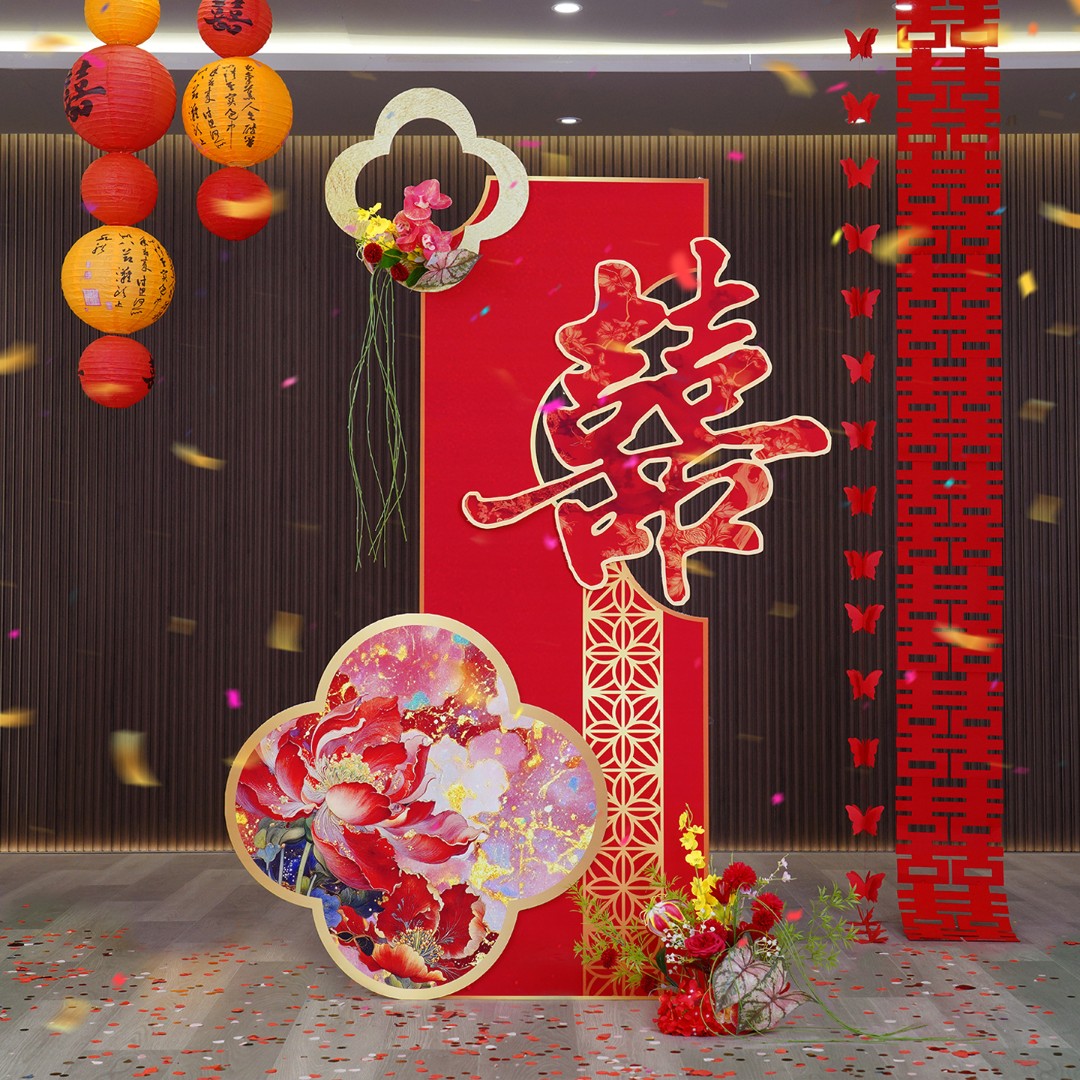 订婚宴布置套装结婚婚房酒店迎宾kt板装饰男女方客厅新中式背景墙