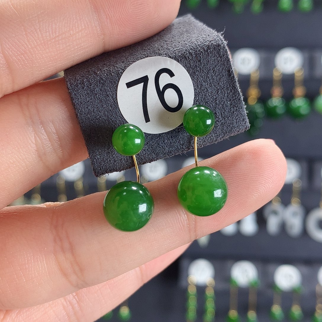 和田玉耳饰18K金镶嵌76