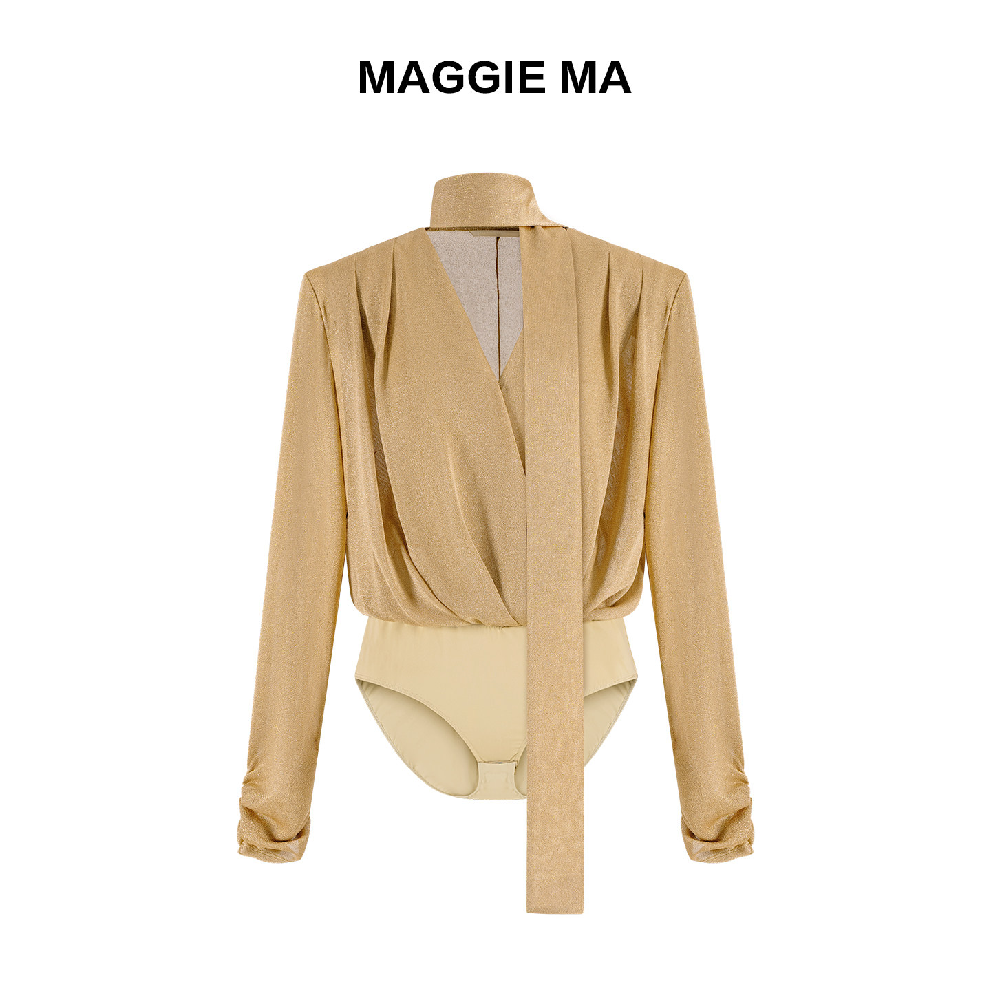 MAGGIE MA马婧设计师款衬衫鎏金岁月优雅V领飘带长袖连体衬衣939S