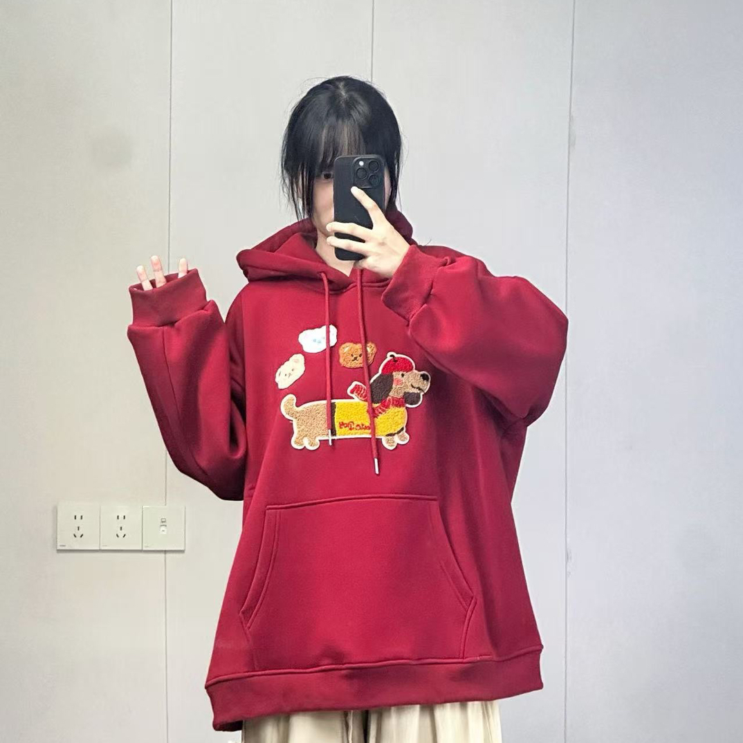 冬季女连帽原宿风不起球字母卫衣学生百搭胸140长69